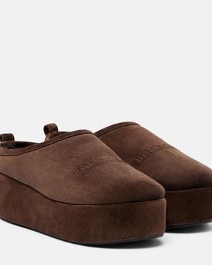 Balenciaga Alaska Suede Platform Mules - Brown