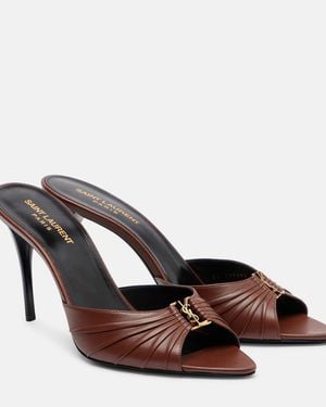 Saint Laurent Babylone 90 Pleated Leather Mules - Brown