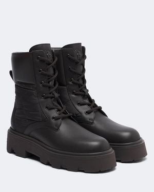 Moncler Aurea Leather Lace-Up Boots - Black