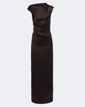 Max Mara Ruched Embellished Satin Gown - Black