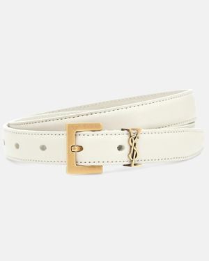 Saint Laurent Cassandre Thin Belt With Square Buckle - Natural