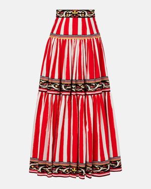 Dolce & Gabbana Taormina Striped Cotton Maxi Skirt - Red