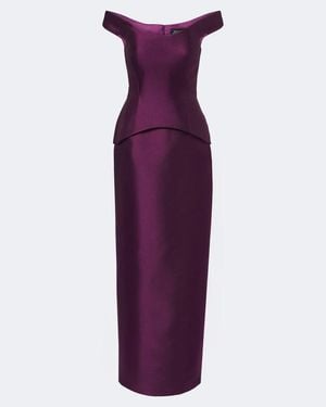 Solace London Pieta Off-Shoulder Peplum Satin Gown - Purple
