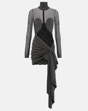Alaïa Mesh And Wool Draped Minidress - Black