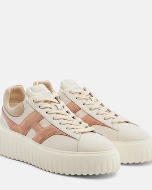 Hogan H-Stripes Leather And Suede Trainers - Natural