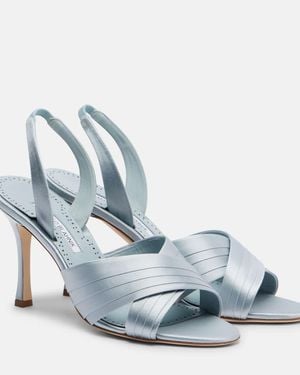 Manolo Blahnik Viera 90 Satin Slingback Sandals - Blue