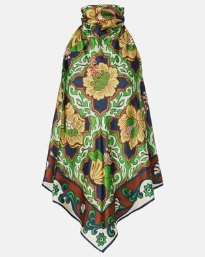 ALÉMAIS Liana Printed Silk Satin Top - Green