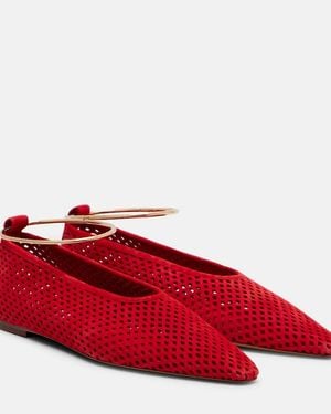 Jil Sander Perforated Suede Ballet Flats - Red