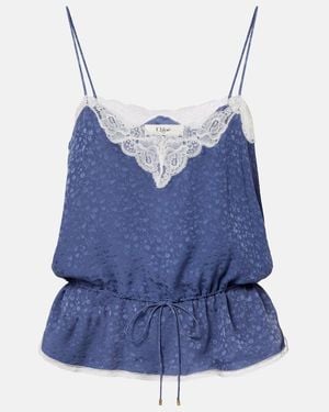 Chloé Top Aus Seiden-Jacquard Mit Spitze - Blau