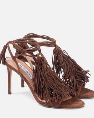 Aquazzura 85 Fringed Suede Sandals - Brown