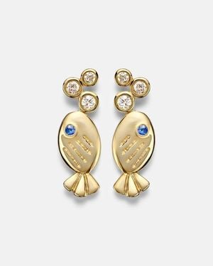 Yvonne Léon Pendientes Sous L'Eau De Oro De 9 Ct (375/1000) Con Diamantes Y Zafiros - Metálico