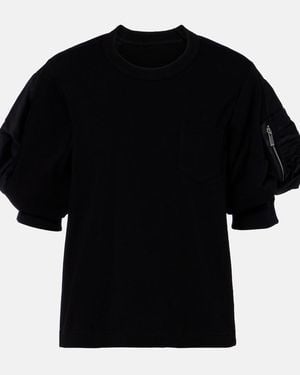 Sacai Nylon Twill X Cotton Jersey T-Shirt in Black | Lyst