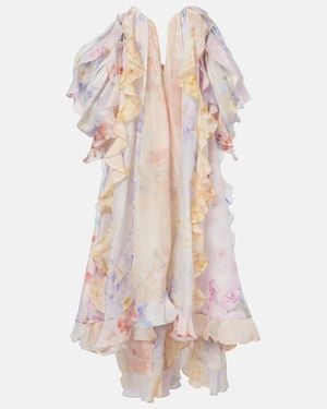 Zimmermann Crush Linen And Silk Organza Maxi Dress - Pink