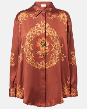 ALÉMAIS Seraphina Printed Silk Satin Shirt - Orange