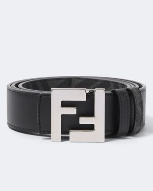 Fendi Ff Zucca Reversible Leather Belt - Black