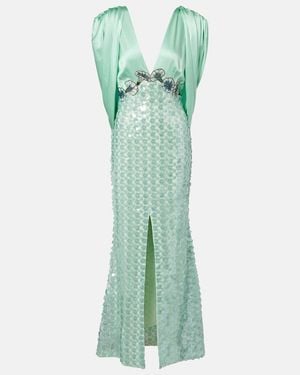La Fuori Sequined Caped Open-Back Gown - Green