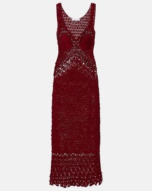 Rabanne Embellished Crochet Cotton Midi Dress - Red