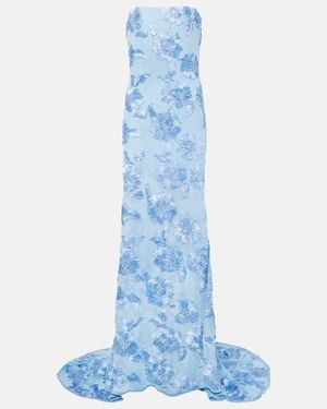 ROTATE BIRGER CHRISTENSEN Alberty Floral-Applique Mesh Gown - Blue