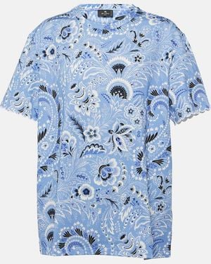 Etro Printed Cotton Jersey T-Shirt - Blue