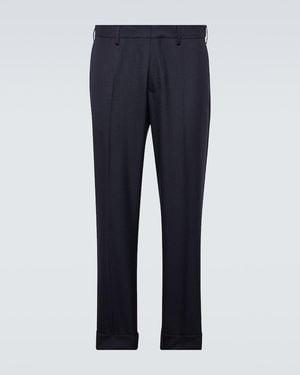 Dries Van Noten Wool Straight Trousers - Blue