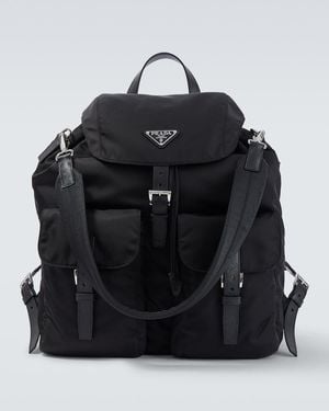 Prada Rucksack Aus Re-Nylon Mit Leder - Schwarz