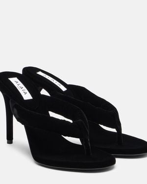 Alaïa 90 Velvet Thong Sandals - Black