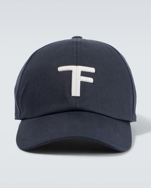 Tom Ford Tf Embroidered Leather-Trimmed Baseball Cap - Blue