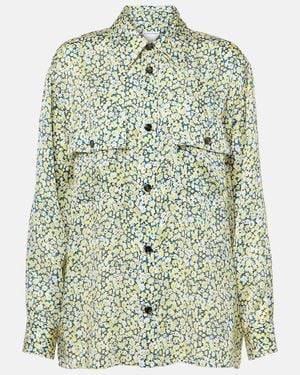 Bottega Veneta Daisy Floral Silk Charmeuse Shirt - Green