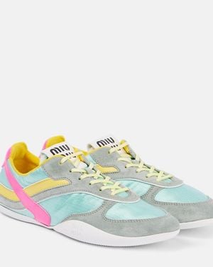Miu Miu Gymnasium Suede And Technical Sneakers - Green