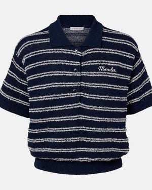 Moncler Logo Striped Cotton-Blend Polo Jumper - Blue