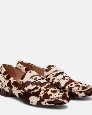FARM Rio Printed Calf Hair Penny Loafers - Brown