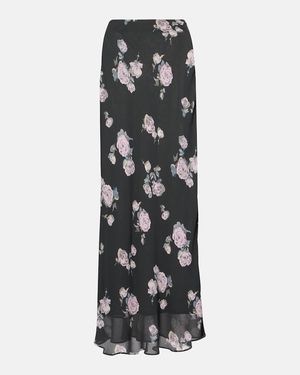 Ganni Floral Crepe Maxi Skirt - Black