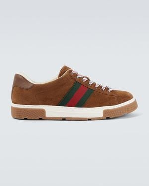Gucci Ace Trainer With Web, Suede - Brown