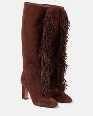 Aquazzura Gytane 85 Fringed Suede Knee-High Boots - Brown