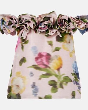 Carolina Herrera Floral Off-Shoulder Linen And Silk Top - Pink