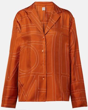 TOTEME Silk Embroidered Monogram Shirt - Orange