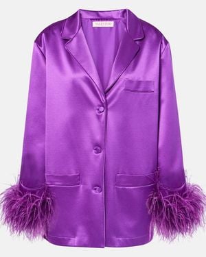 Valentino Feather-Trimmed Silk Satin Shirt - Purple