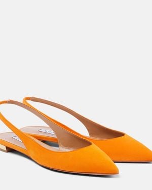 Aquazzura Purist Suede Slingback Flats - Orange
