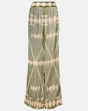Johanna Ortiz Printed Sheer Chiffon Palazzo Trousers - Green