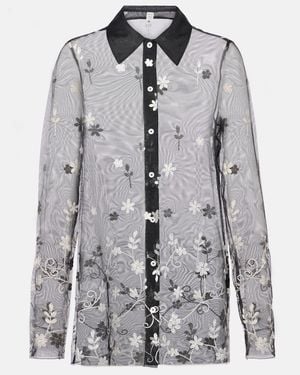 TOTEME Embroidered Semi-Sheer Shirt - Gray