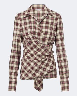 Dries Van Noten Draped Plaid Cotton Flannel Shirt - Brown