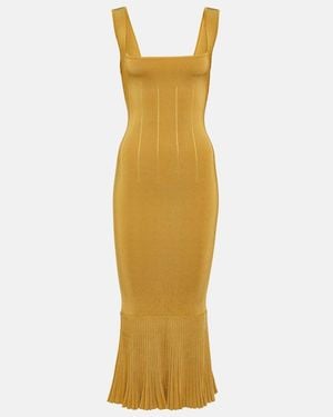 Galvan London Atalanta Ribbed-Knit Midi Dress - Metallic