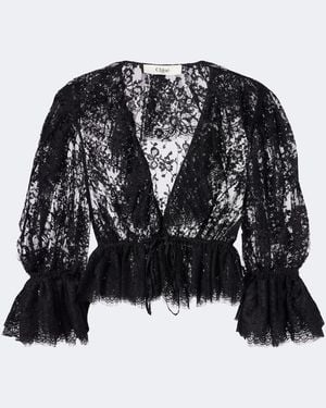 Chloé Semi-Sheer Cotton-Blend Lace Blouse - Black