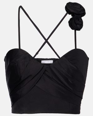 Poupette Palmire Floral-Applique Crop Top - Black
