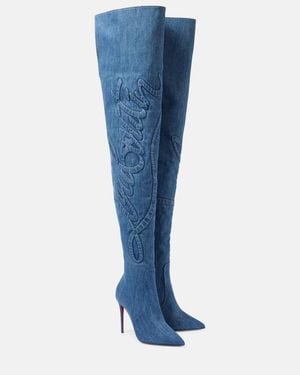 Christian Louboutin Kate Botta Loubijeans 100 Denim Pointed-Toe Over-The-Knee Boots - Blue