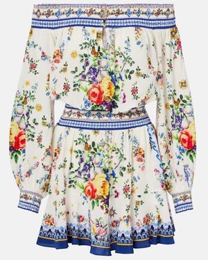 CAMILLA Printed Silk Crepe Minidress - White
