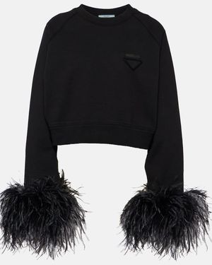 Prada Sweatshirt Aus Baumwolle Mit Federn - Schwarz