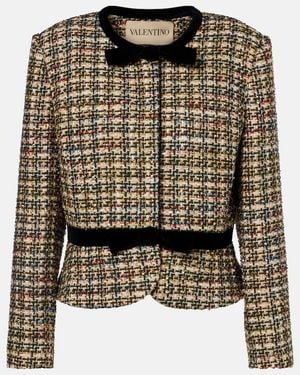 Valentino Velvet-Trimmed Lame Tweed Jacket - Black