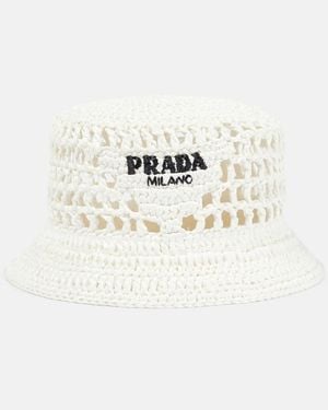 Prada Raffia Bucket Hat - White