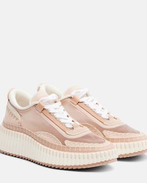 Chloé Nama Leather-Trimmed Platform Sneakers - Pink